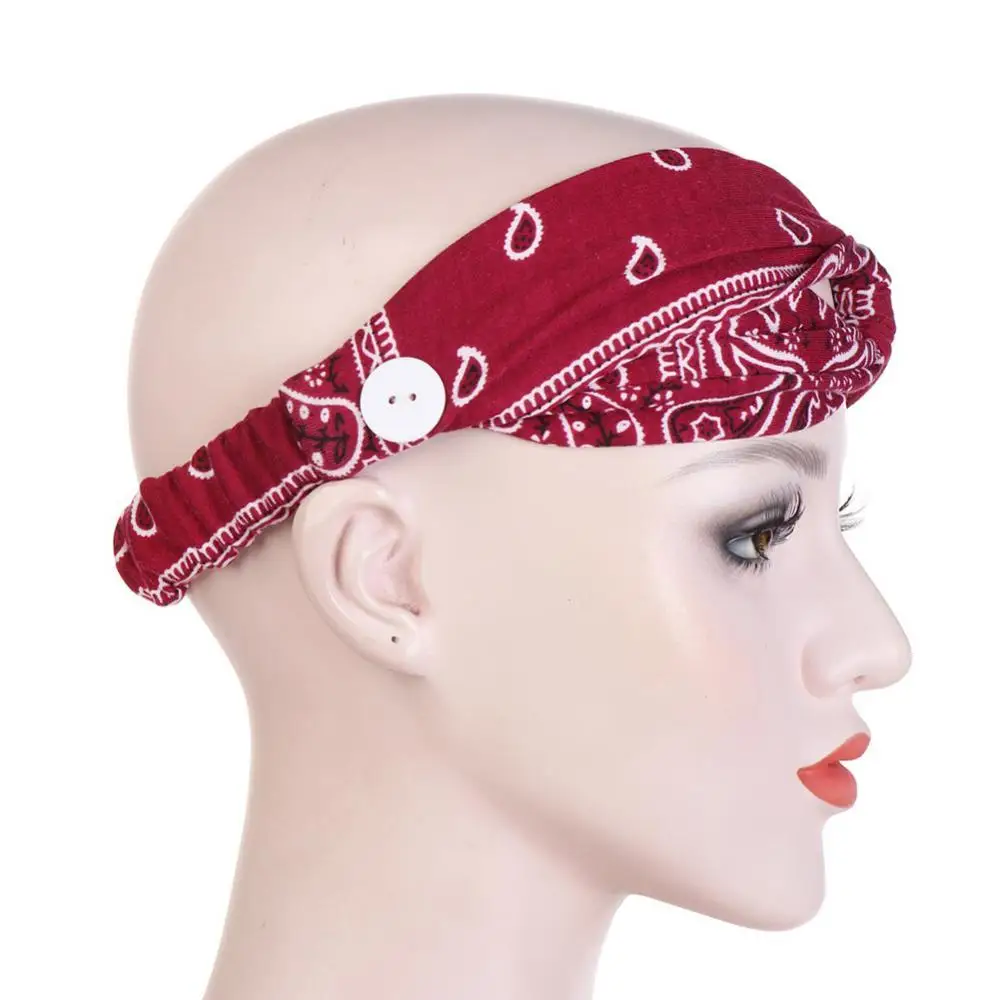 

Yoga Headband Fashion Women Paisley Print Knot Stretch Sports Yoga Button Headband Hairband