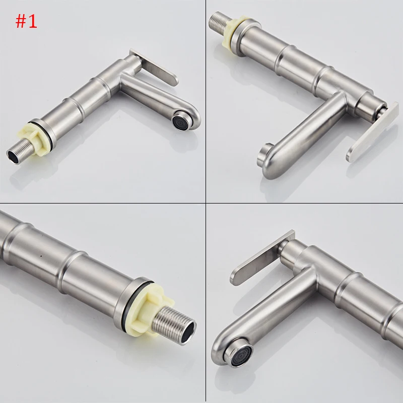 

Stainless Steel Bamboo Basin Faucet Deck Mounted Washbasin Taps Single Hole Cold Water Bathroom Sink Faucets