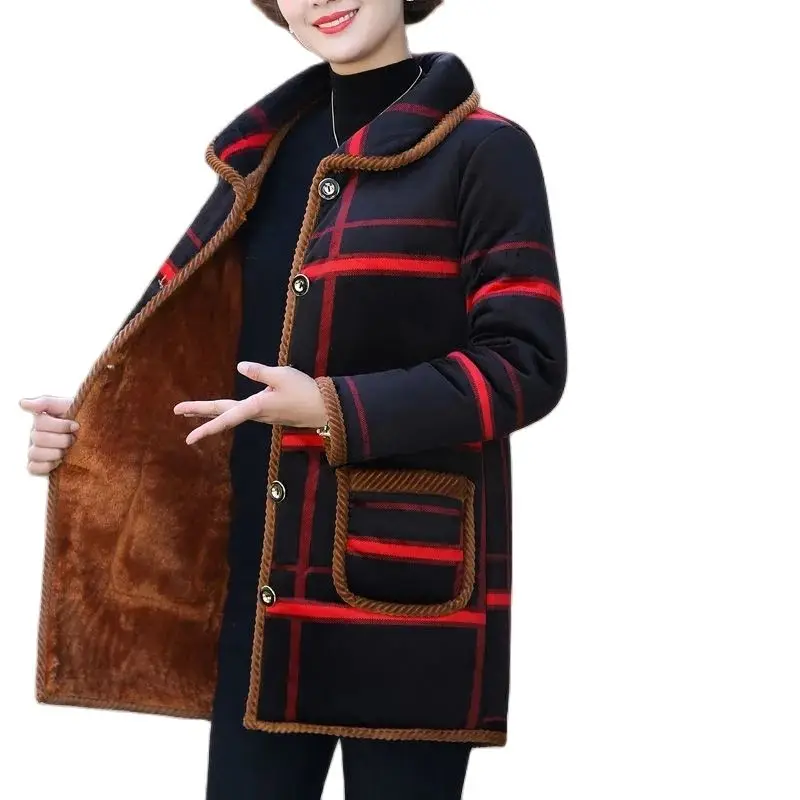 

Mom Winter Coat Fleece Thickening Mid-Length Jacket Middle-Aged Elderly Winter Grandma Warm Cotton-Padded Jacket For The Elderly