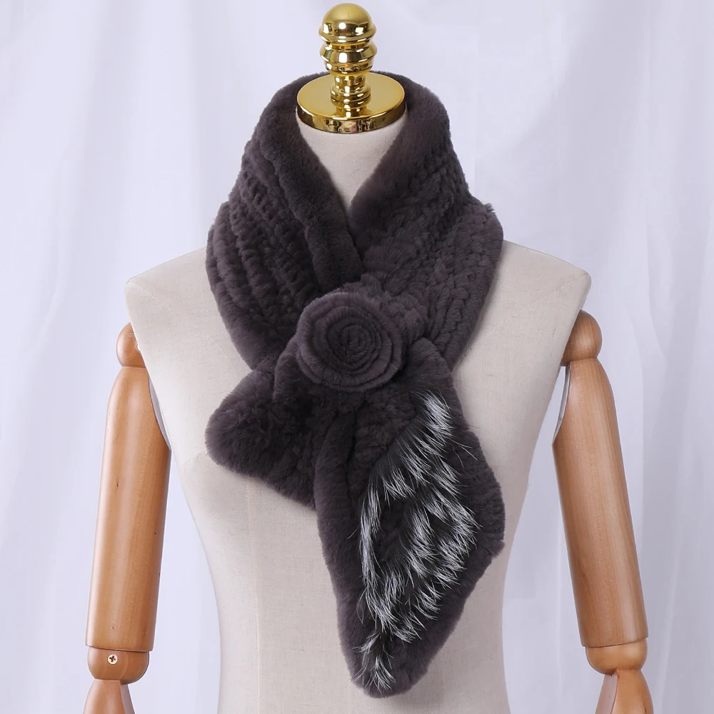 Женский Зимний вязаный шарф из натурального меха кролика Рекс шарфы