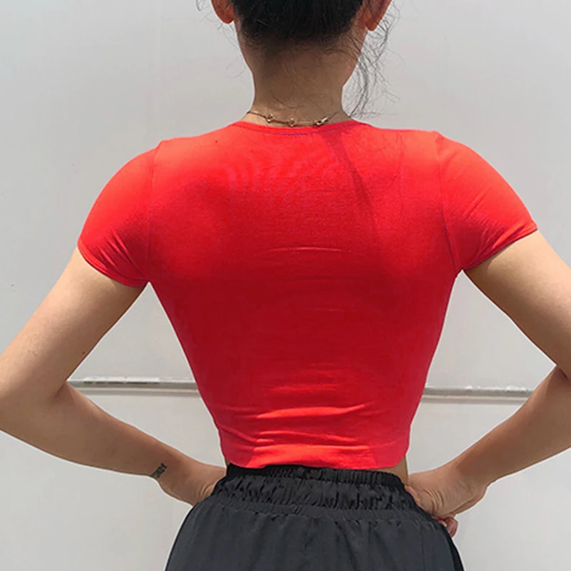 Zhangyunuo Женская Спортивная футболка, сухая посадка, Йога, топы Спортивные с коротким рукавом, облегающие, для бега, сексуальная одежда для фитнеса, гимнастическая майка