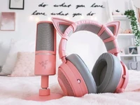 new kraken pro v2 crystal pink gaming headphone girl cat ear stereo wired music game headset for pc mobile phone