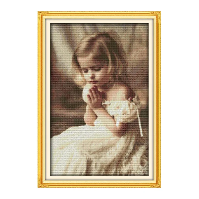 Набор для вышивки крестиком с принтом The Pray Girl 14CT 11CT белые парусиновые узоры