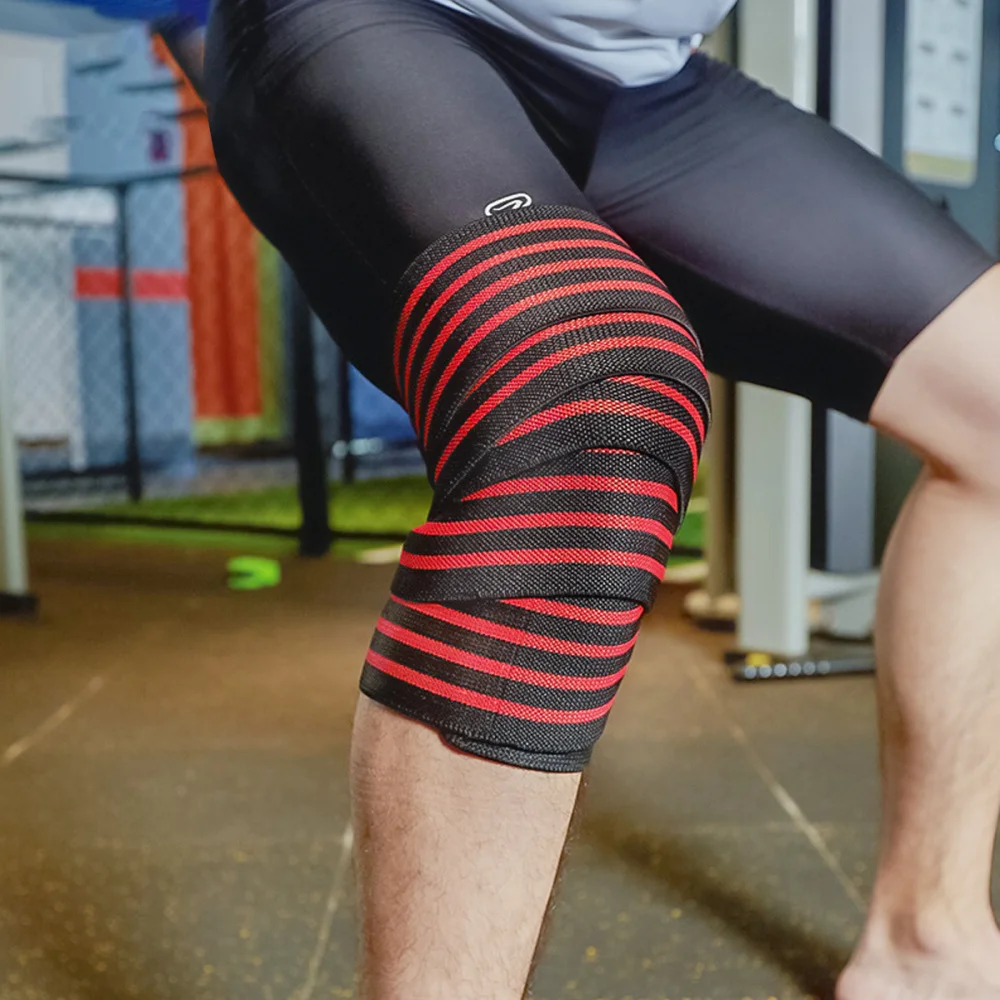 

1 Pair 2m Flexible Knee Support Strap Hook and Loop Knee Sleeve Knee Brace for Running Basketball Exercises (Red)