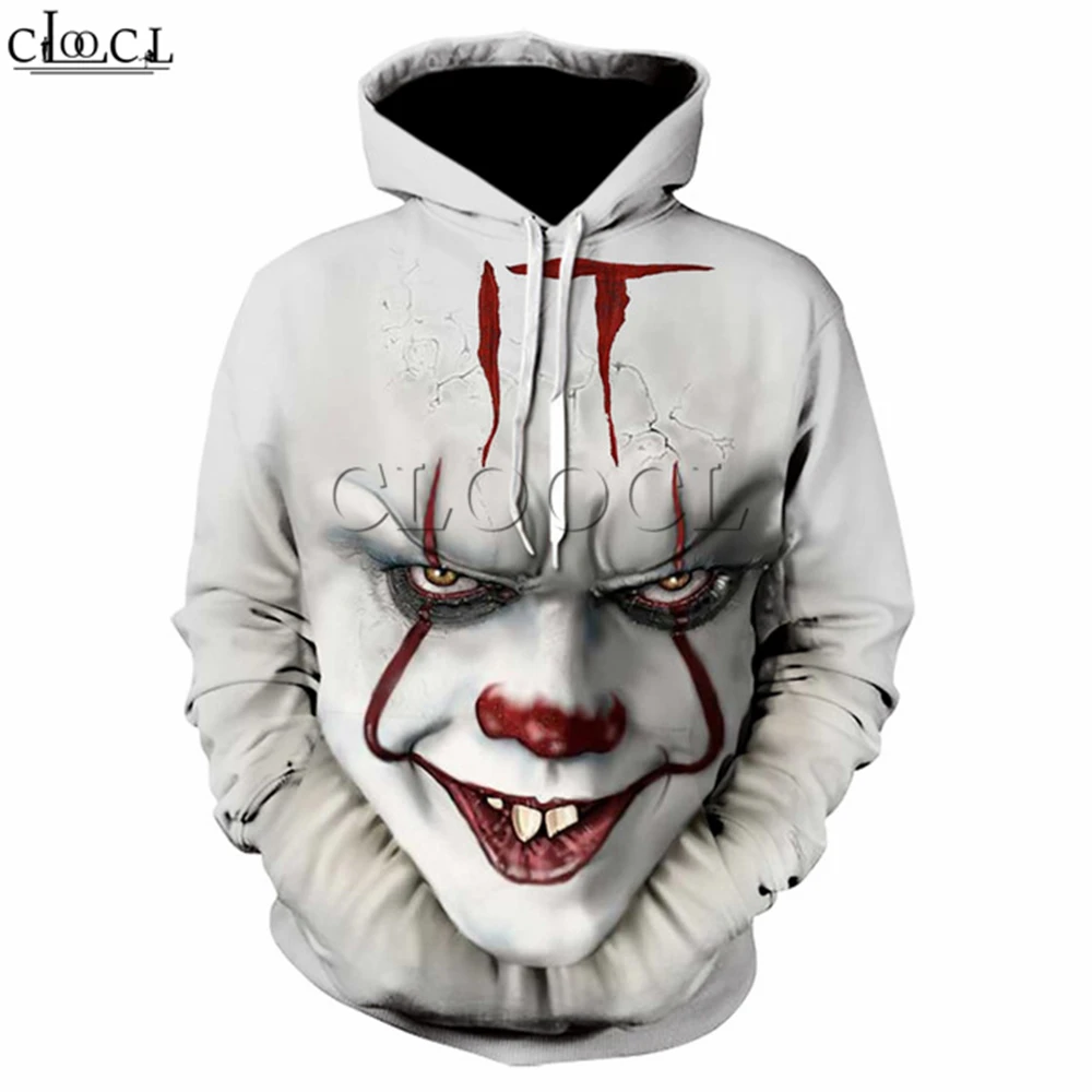 Толстовка с капюшоном принтом клоуна из фильма ужасы|Мужские толстовки и