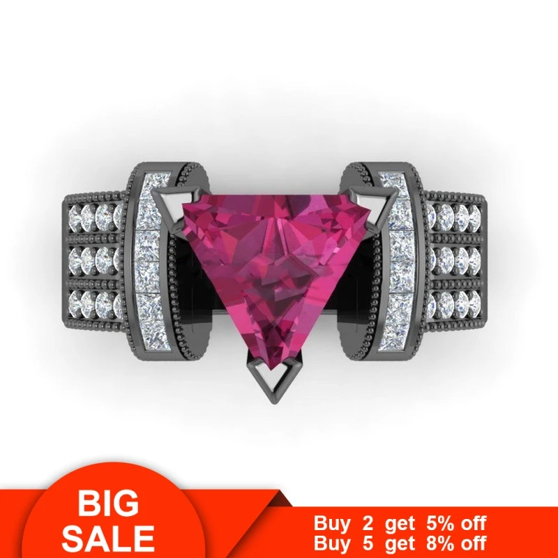 Женское кольцо треугольной формы Vecalon черное Золотое с фианитами обручальное для