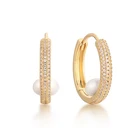 Женские серьги-кольца из серебра 925 пробы, с натуральным пресноводным жемчугом