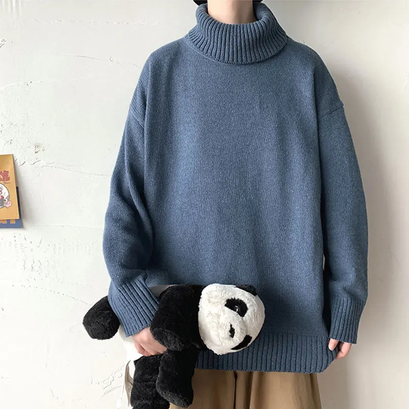 

10 Color Turtleneck Sweater Men Oversize Winter Solid Fashion Knit Top Loose Warm Pullover Bottoming Sweater For Men Thicken