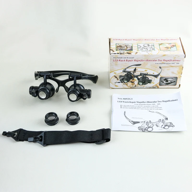 

Headband 10X 20X LED Light Glasses Magnifier Set Watchmaker Jewelry Optical Lens Glass Loupe Magnifying Glass