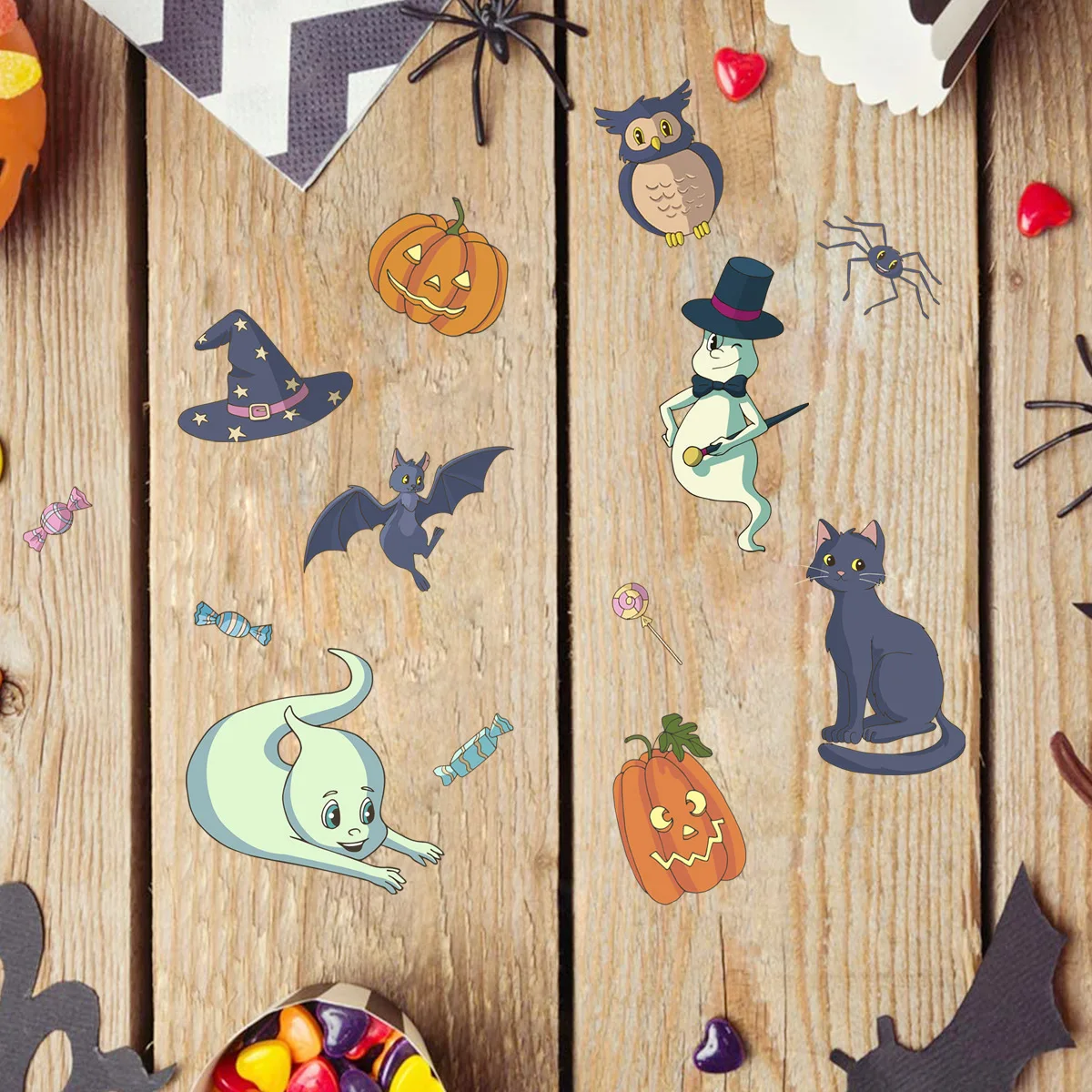 

Halloween Pumpkin Bat Holiday Self-Adhesive Wall Stickers Living Room Bedroom Background Wall Creative Wallpaper