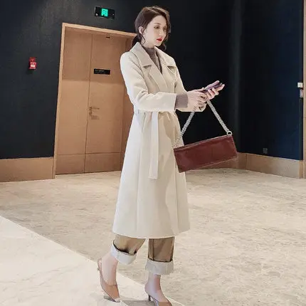 Женское Элегантное зимнее пальто длинное шерстяное кардиган свободного покроя