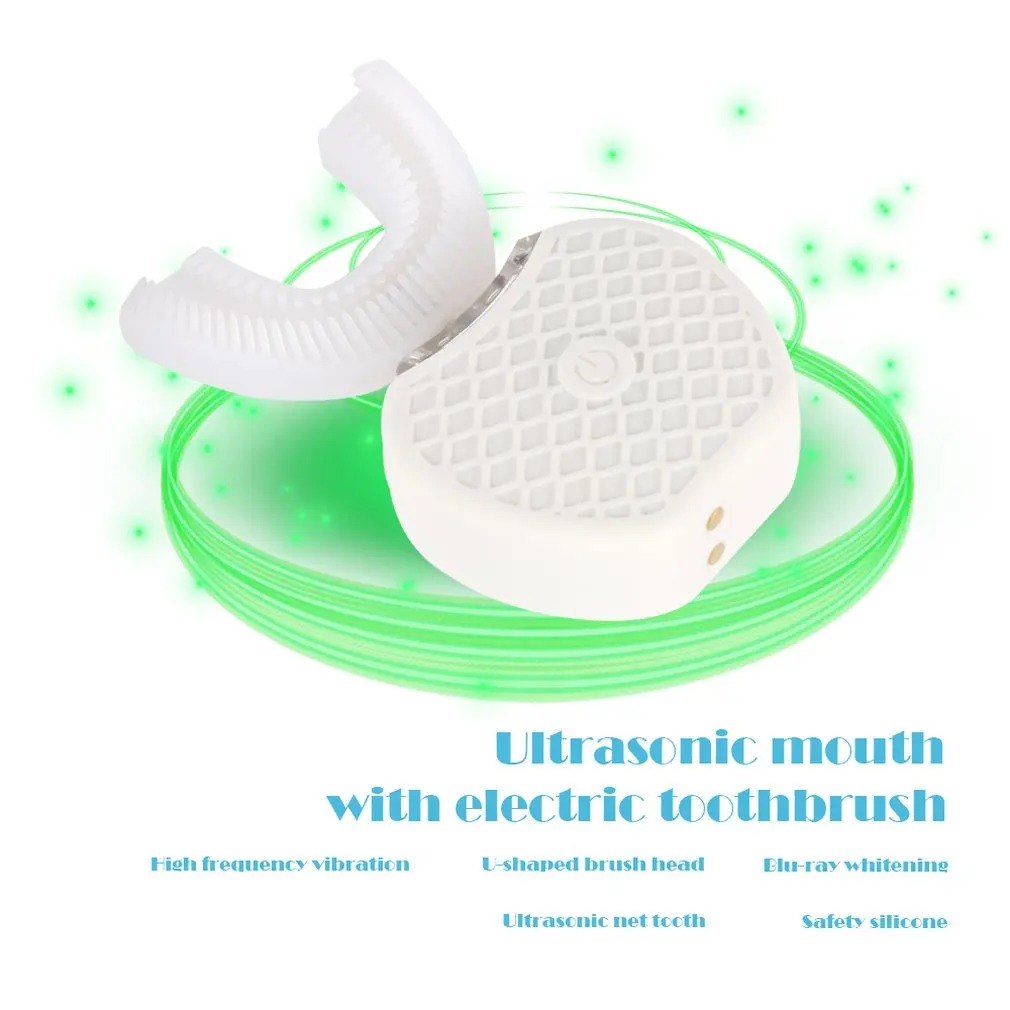 

360 Degrees Intelligent Automatic Sonic Electric Toothbrush U Type Tooth Brush USB Charging Tooth Teeth Whitening Blue Light