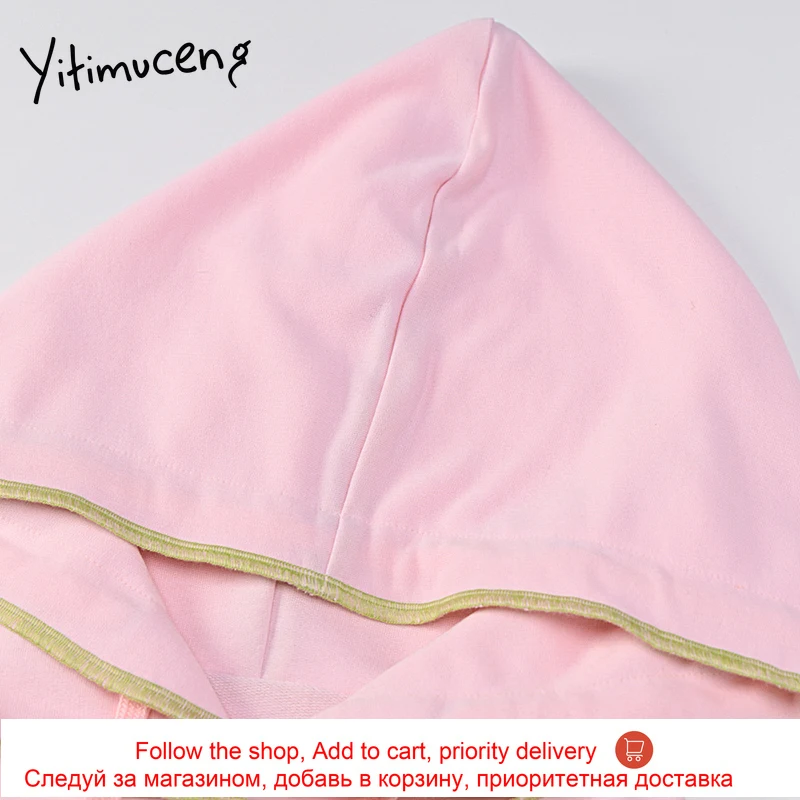 

Yitimuceng Pink Tops Sweatshirt Women Hoodies Winter Clothes Long Sleeve Loose Draw String Pockets Hooded 2021 Spring Pullovers