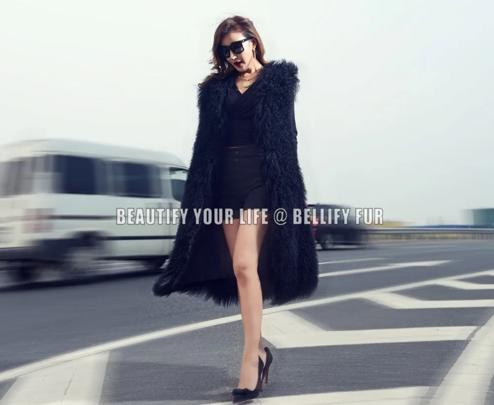 

European American Top Fashion Ultra Long 90cm Genuine mongolian Lamb Fur vest Various Color Customzied winter fu Gilet waistcoat