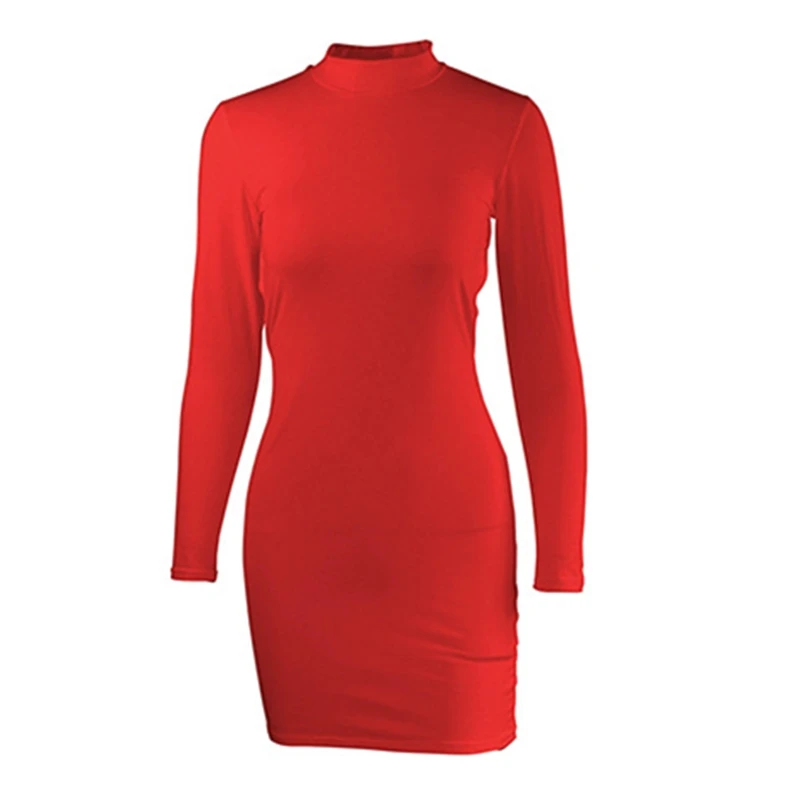 

Oufisun 2020 Autumn Sexy Solid Backless Slim Party Dress Fashion Turtleneck Mini Pencil Dress Casual Womens Full Sleeve Dresses