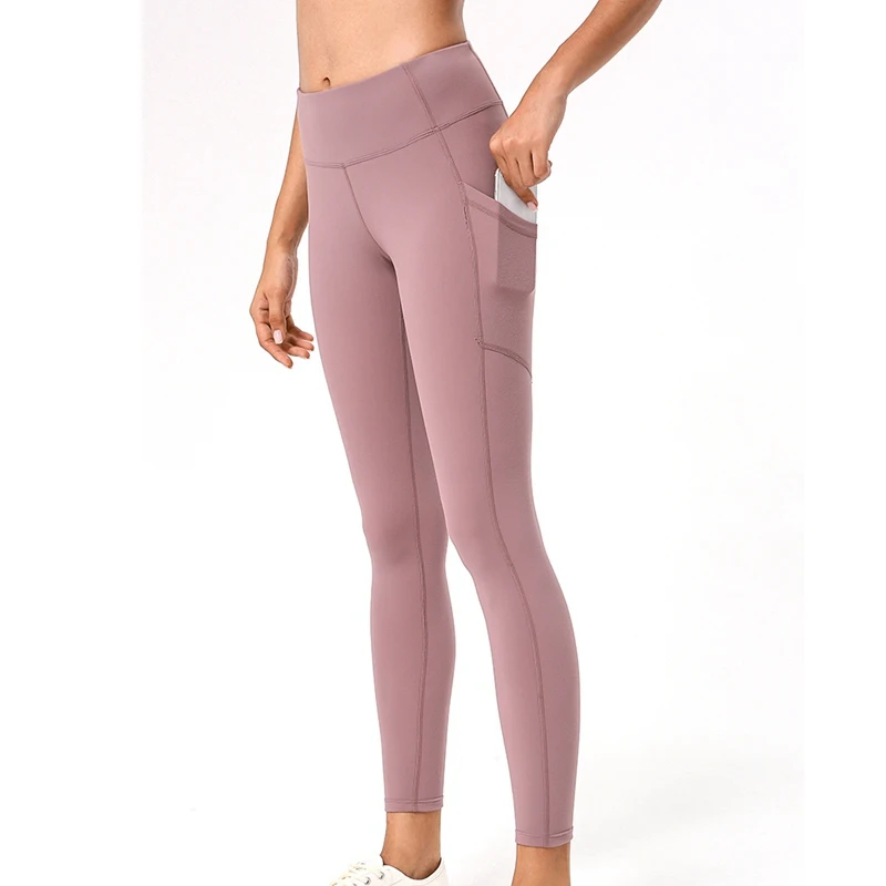 

Pocket Colorful Fashion Yoga Pants Women Ankle-length High Waist Double-sided Smooth Legging Tight Trousers Running Sportswear