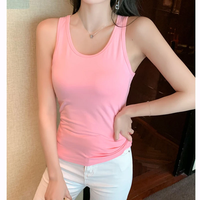 LJSXLS Summer Pink Cotton Sleeveless Camisole  2021 Pure Color Sexy Slim Tank Top Women Casual Ladies Clothes Mujer Tops Tanks