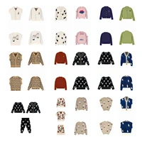 pre sale2021 girls sweater casual pants new brown leopard print knit cardigan sweater vest set boys and girls sweater skirt set