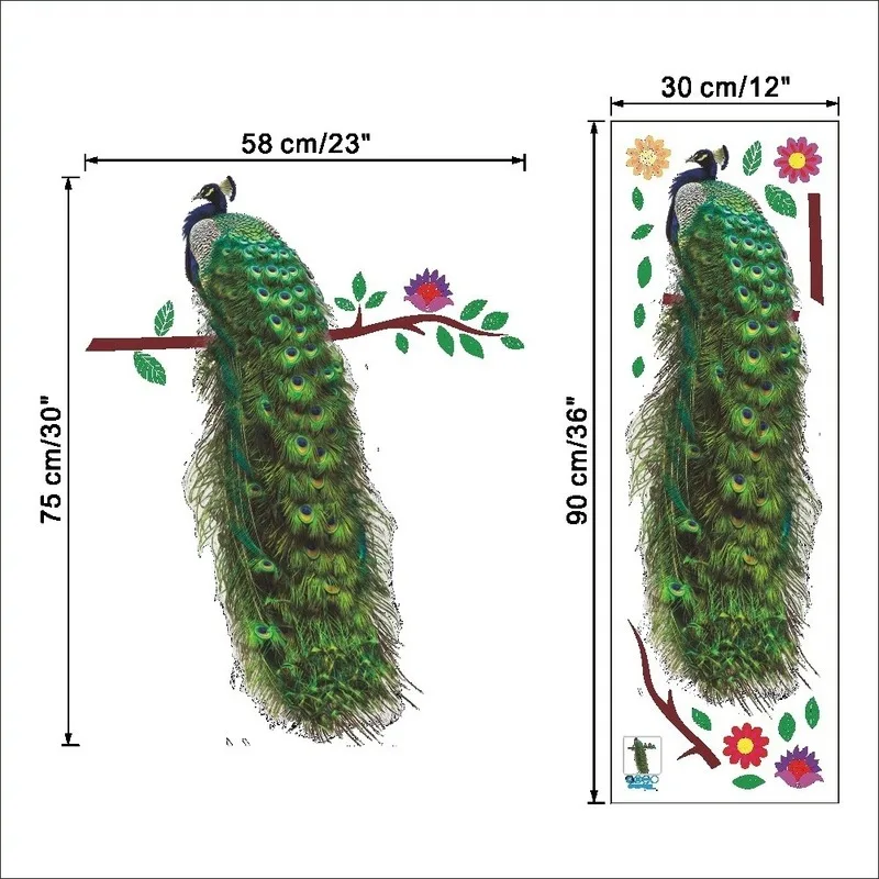 Павлина на ветке Наклейка стену Гостиная 3d Животные декоративные наклейки стены
