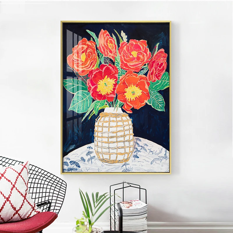

Modern Minimalist Potted Flower Poster Red Yellow Orange Flower Print Canvas Painting Home Wall Art Decoration Can Be Customized