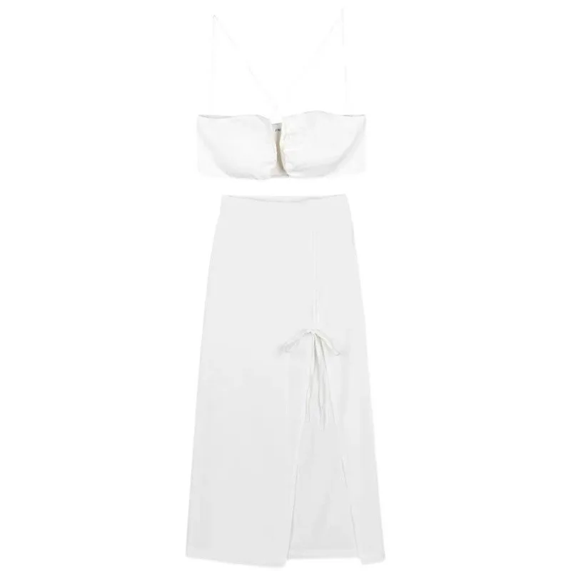 

2021 new beach holiday skirt sexy slim travel skirt suit temperament long skirt suit two-piece vest split skirt