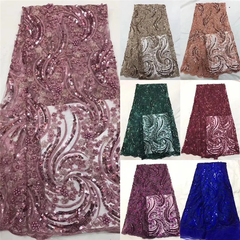 Королевский синий французский стиль новая мода блестки Nigeria вышивка тюль бисером