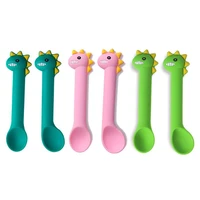 2pcsset baby silicone soft feeding spoon tableware dinosaur cartoon spoons dishes infant utensils learning spoons