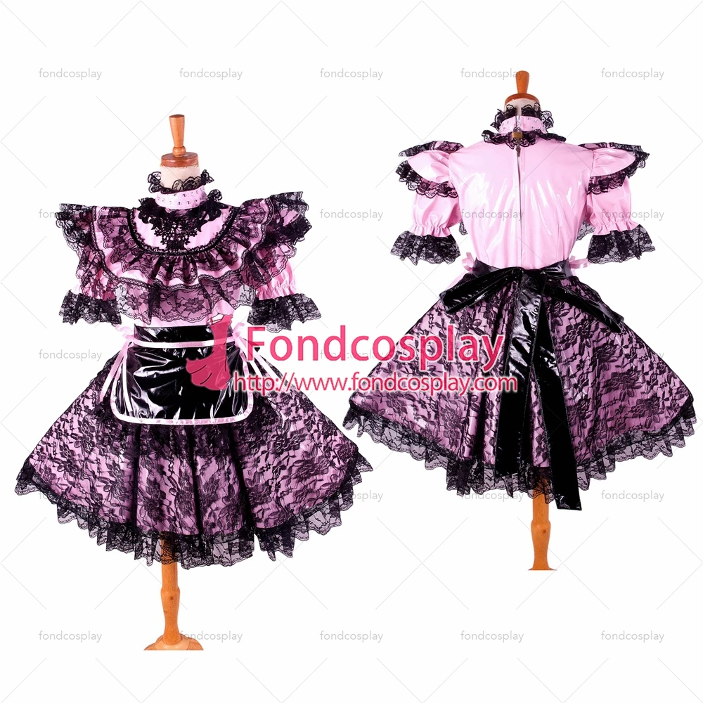 

Сексуальная одежда для взрослых fondcosplay с крестом, розовое тонкое платье из ПВХ для детей, Запираемая униформа, черный фартук, сделано по инди...