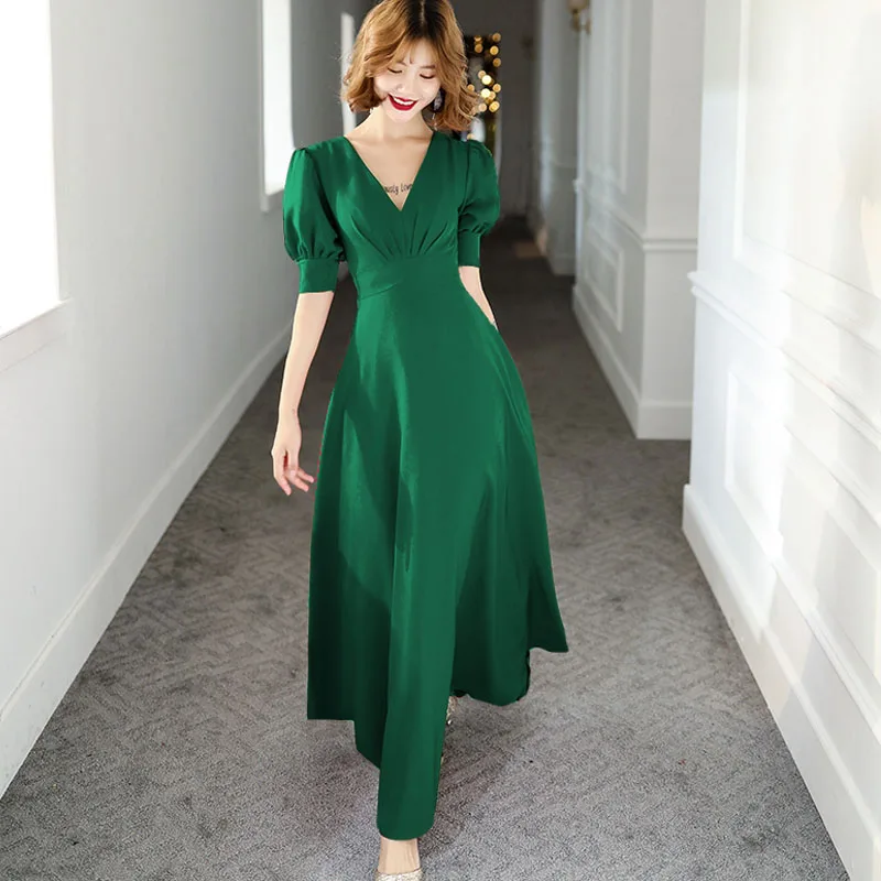 Женские Длинные вечерние платья с пышными рукавами облегающее зеленое платье