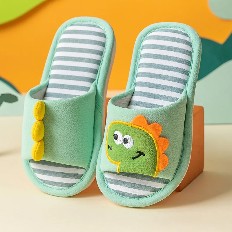 

Children's Cotton Slippers Dinosaur Linen Slippers Spring Autumn Cute Baby Indoor Boys and Girls Slippers Non-slip Soft Bottom