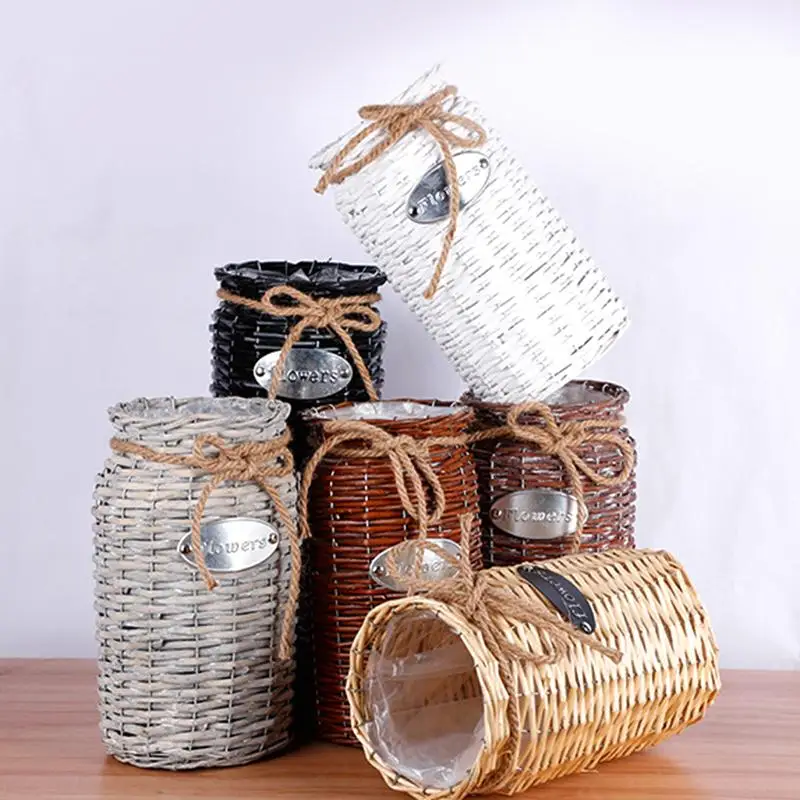 Цветочный горшок из ротанга Европейский стиль Цветочная ваза для украшения