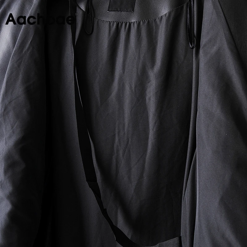 

Aachoae 2020 Winter Casual Faux Leather Black Coat Women Long Sleeve Thick Warm Jacket Lady Pu Leather Midi Long Hooded Tops