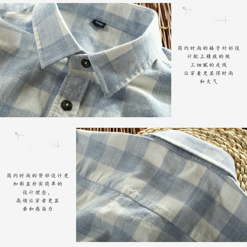 

Spring Autumn Vintage Classic Plaid Cotton Long Sleeve Shirts Male Casual Slim Fit Checkered Shirt Turn Down Collar