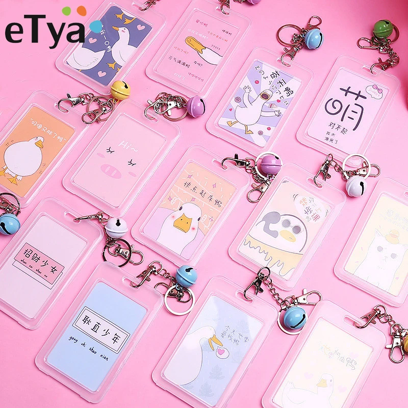 

eTya Women PVC Cartoon Credit Card Holder Student Cute ID Cards Wallet Bus Card Protector Cover Transparent Bank Card Case