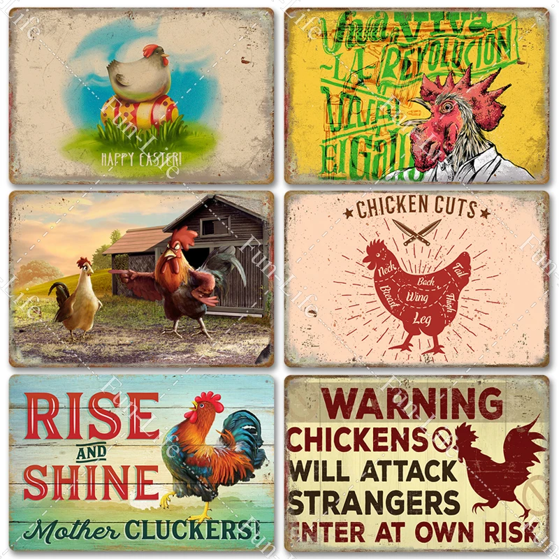 Курица винтажный металлический постер Петух ретро металлическое олово пластины