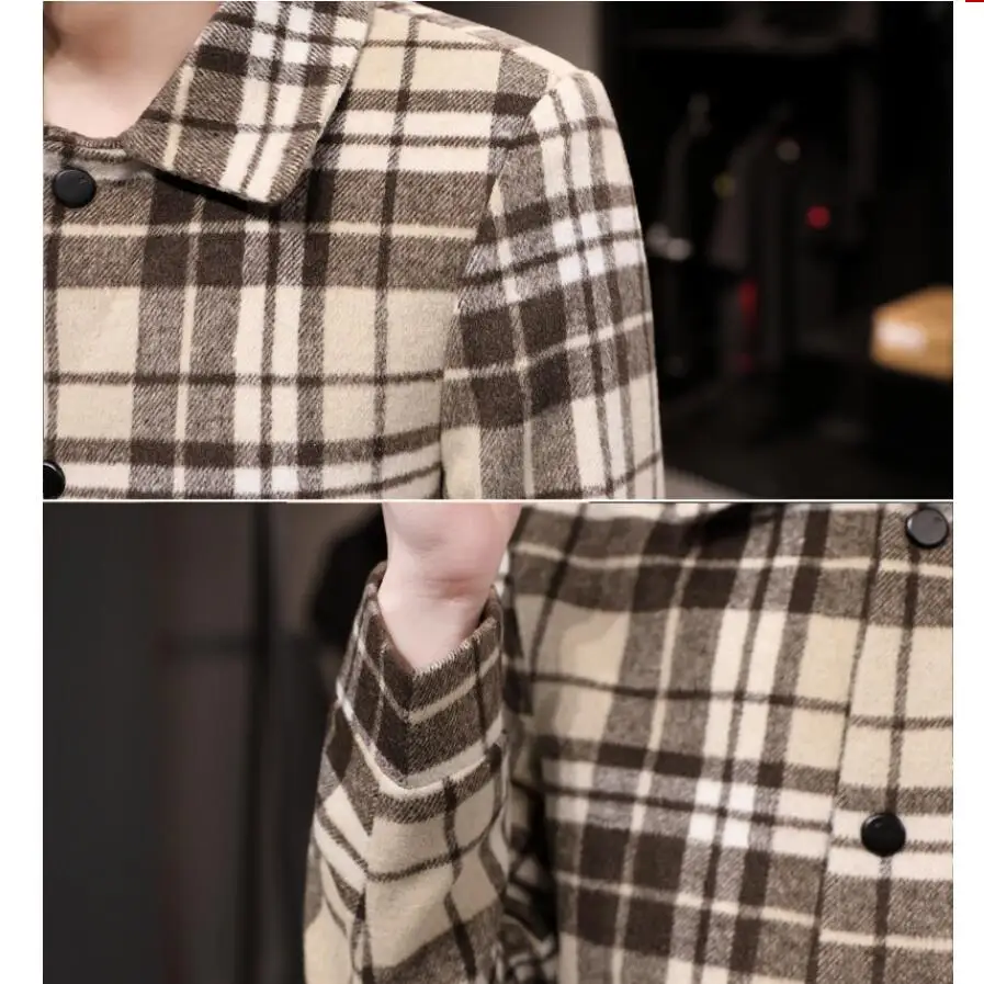 

2021 Winter plaid Coat Men Wool Thick Windbreaker Woolen Overcoat Masculino Palto Jaket Men Casual Trench Peacoat Jackets S-3XL