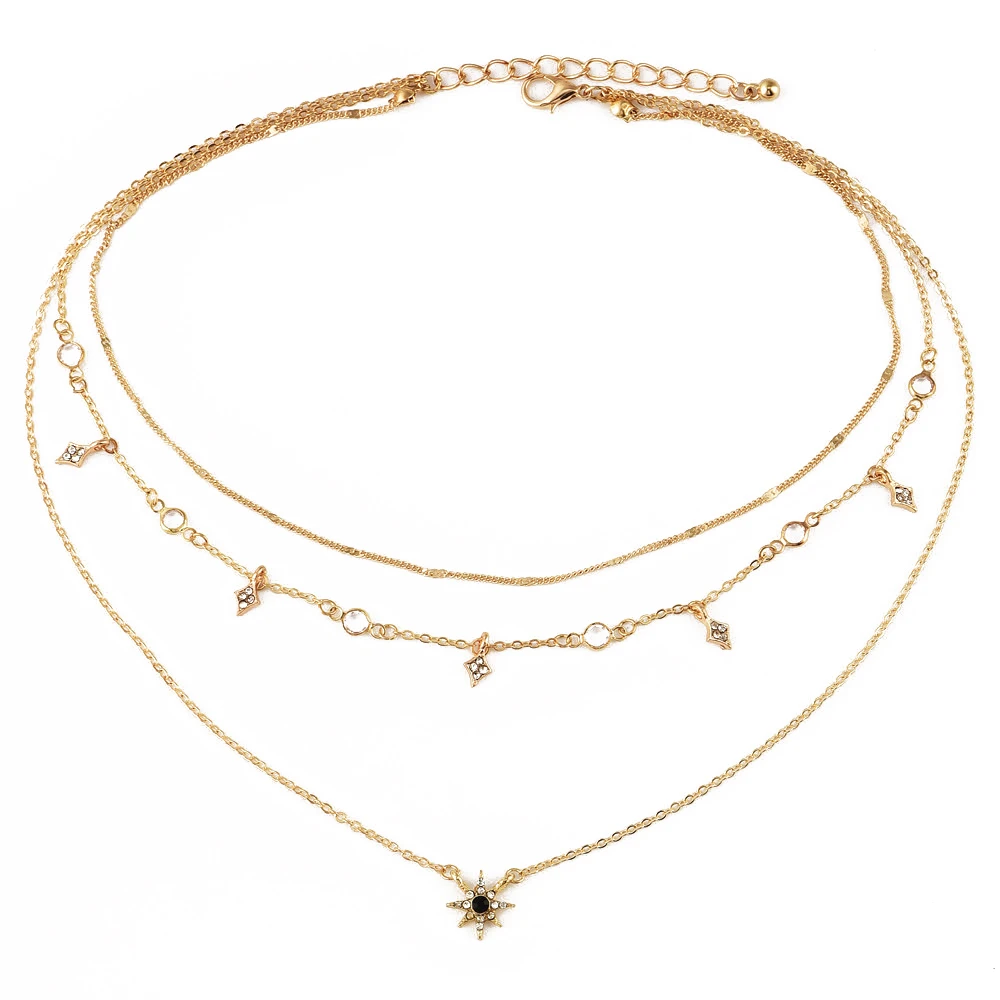 3 шт./компл. Шестигранная подвеска в виде звезды со стразами ожерелье Collier Femme Boho