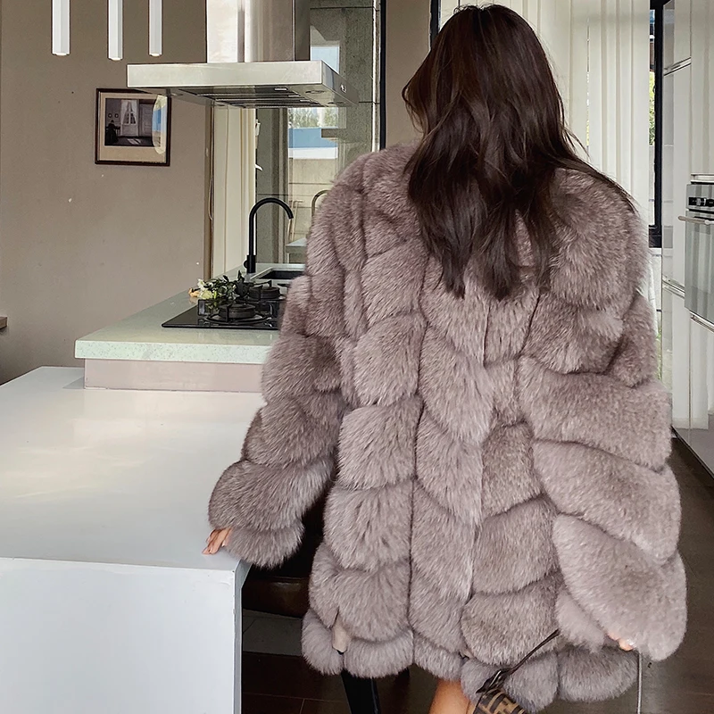 Fashion Long Real Fox Fur Coat V-neck Winter New Trendy Genuine Leather Natural Whole Skin Fox Fur Coats Female Overcoat Luxury