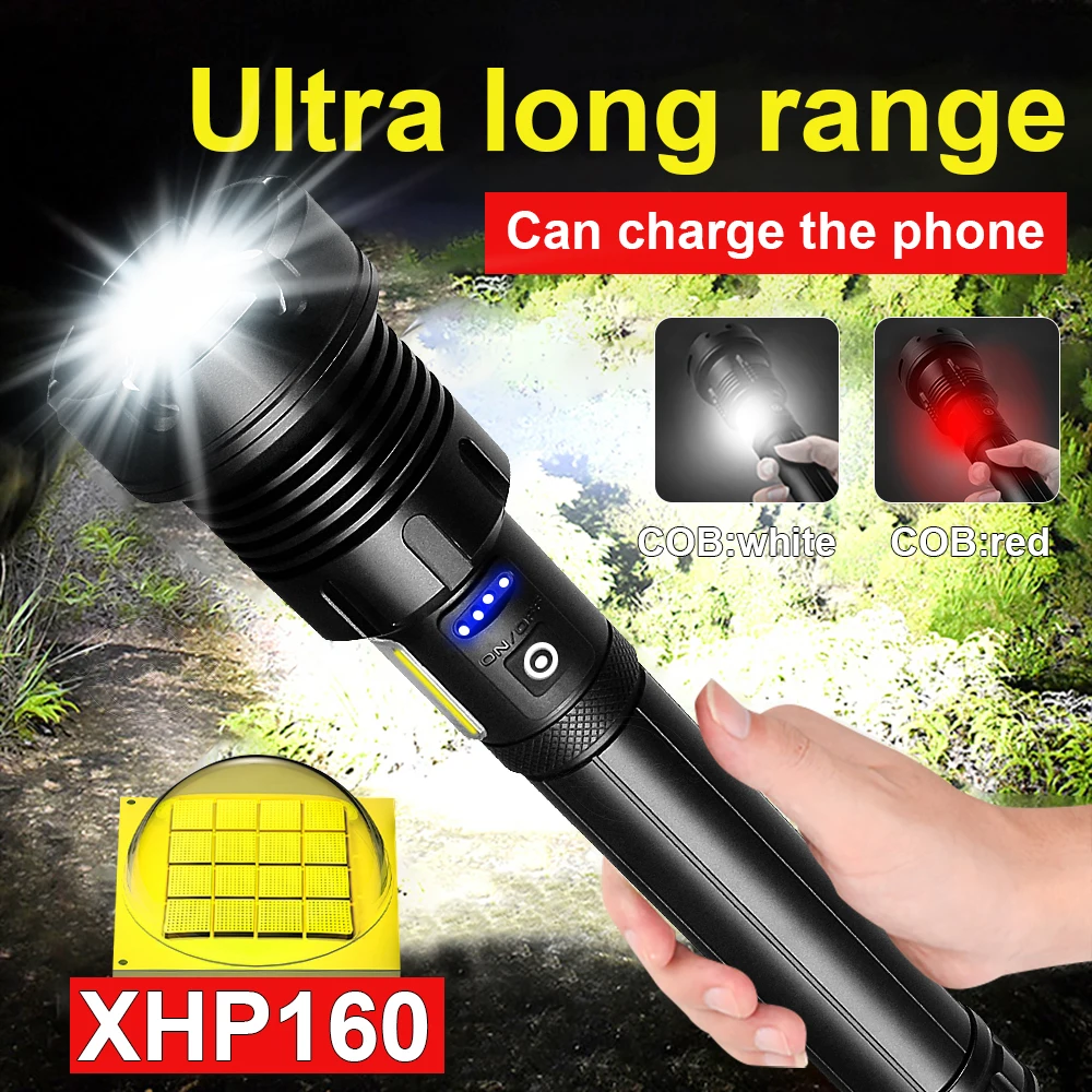 

850000 LM XHP160 COB Flashlight Torch Powerful LED Tactical Flashlights XHP90 Torch light Rechargeable Flash light 18650 Lantern