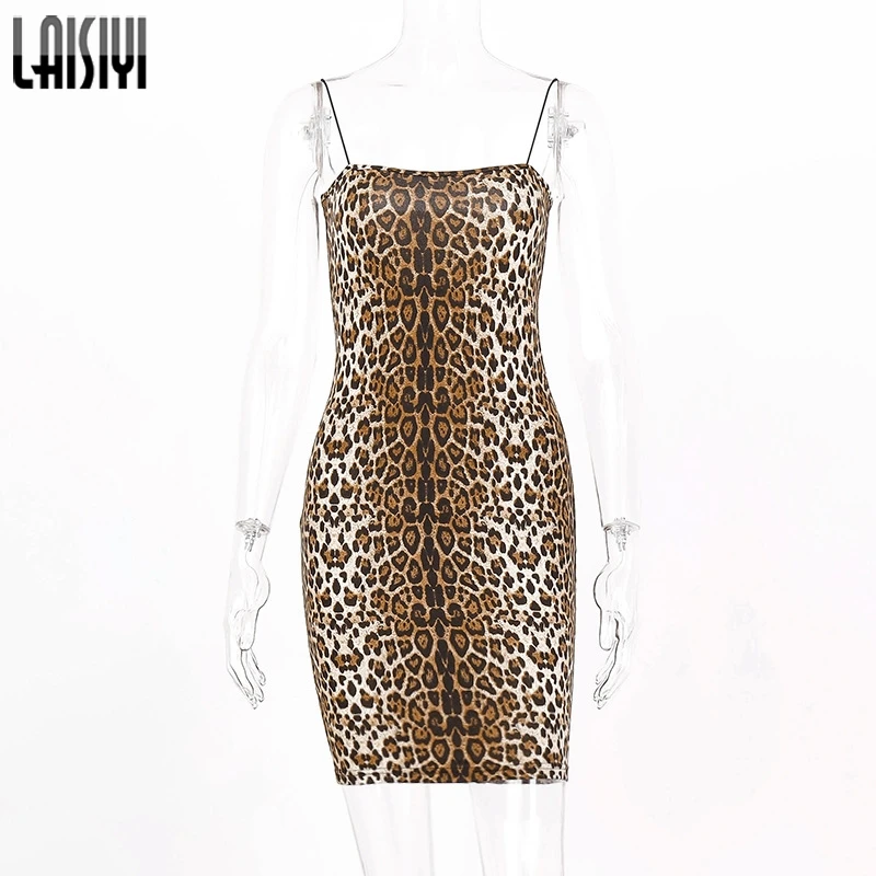 Leopard LAISIYI сексуальное мини-платье с леопардовым принтом тигра и тонкими бретельками, женские вечерние платья без рукавов на лето и осень ASDR22663 - Цвет: Leopard