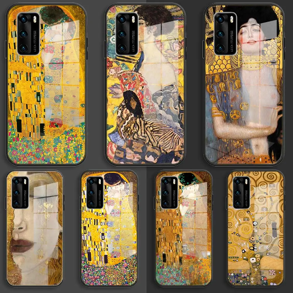 Soft Glass Case For Samsung S22 S21 S20 S11 S10 S9 S8 Plus lite 10e fe TPU Coque Balck Cover gustav klimt artwork