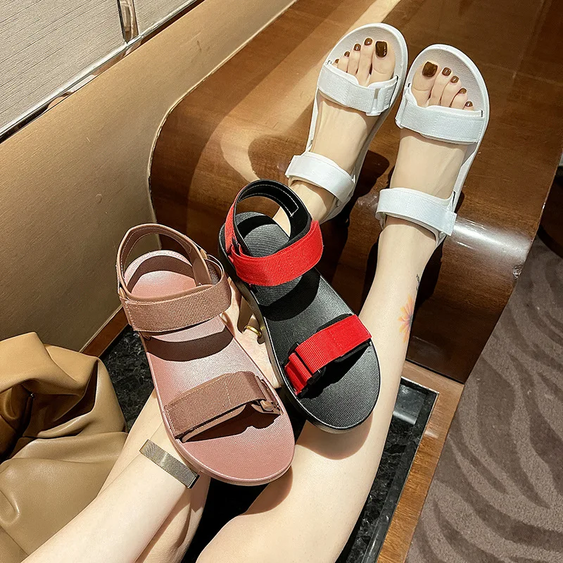 

New Style Korean Ladies Casual Sandals, Soft-soled Comfortable Velcro Shoes, Fashionable Open-toed Flat Shoes for Outer Wear