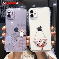 cute cat painting case for iphone 12 mini 12 11 pro max xs max xr x 7 8 plus clear shockproof camera protection soft phone case