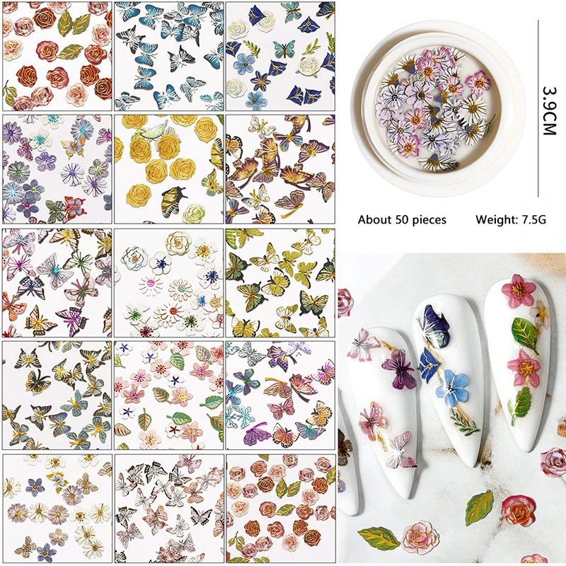 

2021 Nail Art Accessories Wood Pulp Sheet Color Bronzing Sun Flower Butterfly Nail Sticker Set FRE-Drop