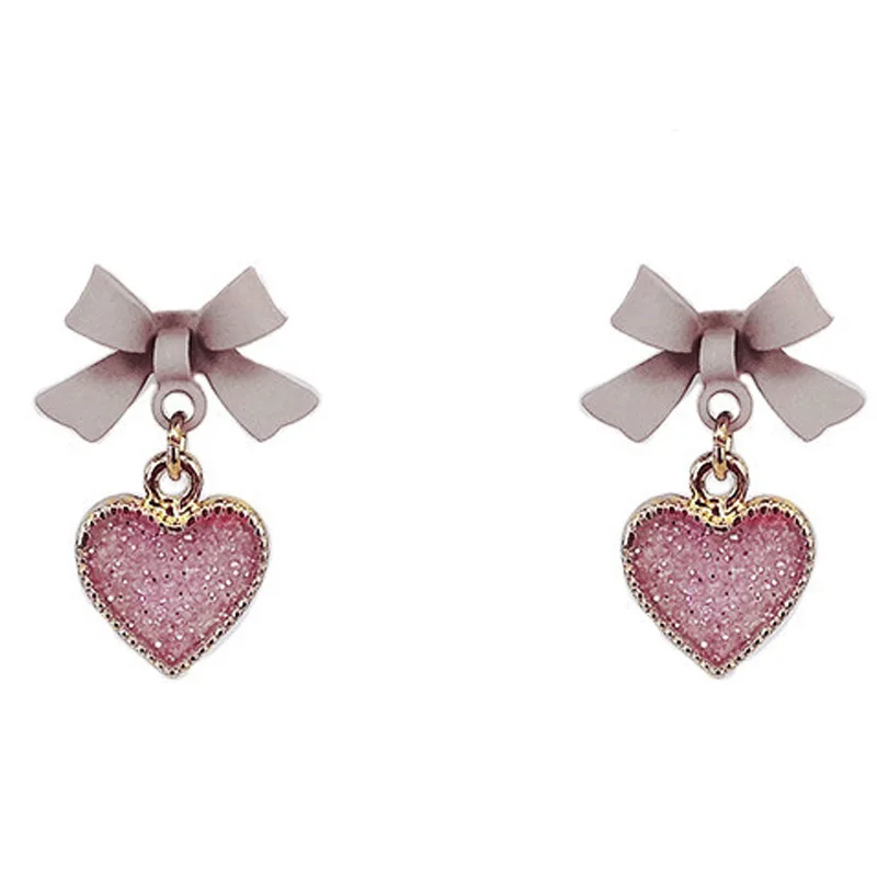 

CH-877 S925 silver female sweet bow earrings Japanese and Korean fashion small fresh frosted love heart-shaped earrings