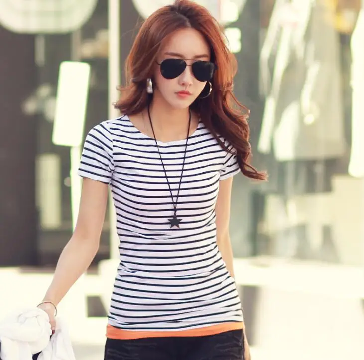 

Elastic Women's T-Shirt Short Sleeve Ladies Crew Neck Summer Thin Stretch Slim Fit Top Tee Round Neck