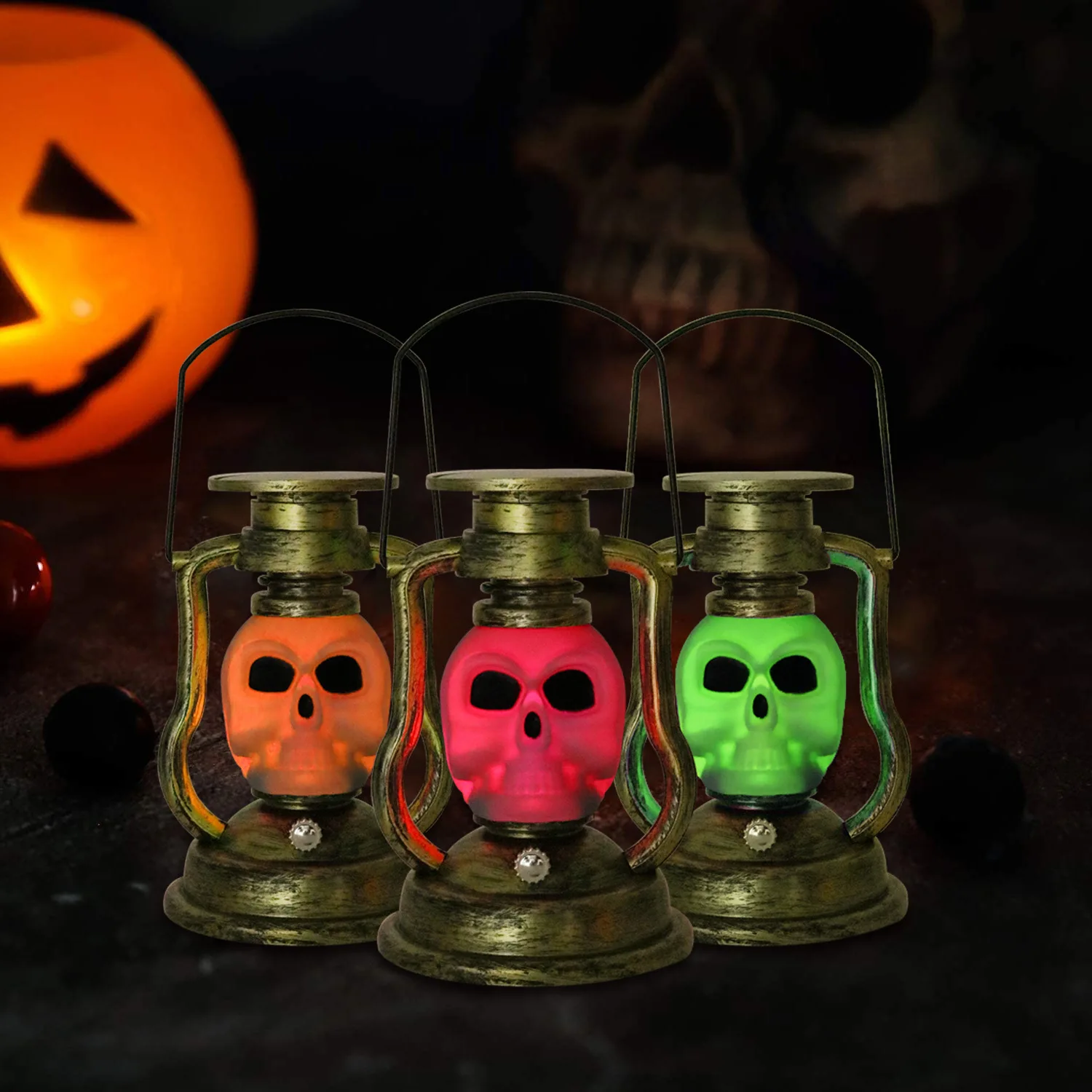 

Портативный фонарь, украшение на Хэллоуин, светодиодный цветной светильник в виде тыквы, черепа на солнечной батарее, светильник для кемпин...