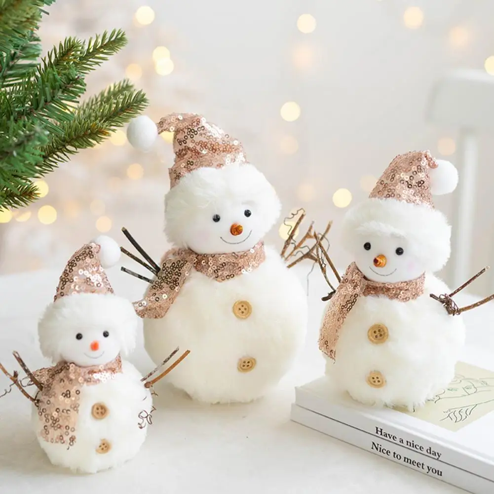 

3Pcs/Set New Year 2022 Gifts Lovely Snowman Doll Decor Xmas Theme Soft Touch Decorative Ornaments for Christmas Home Decoration
