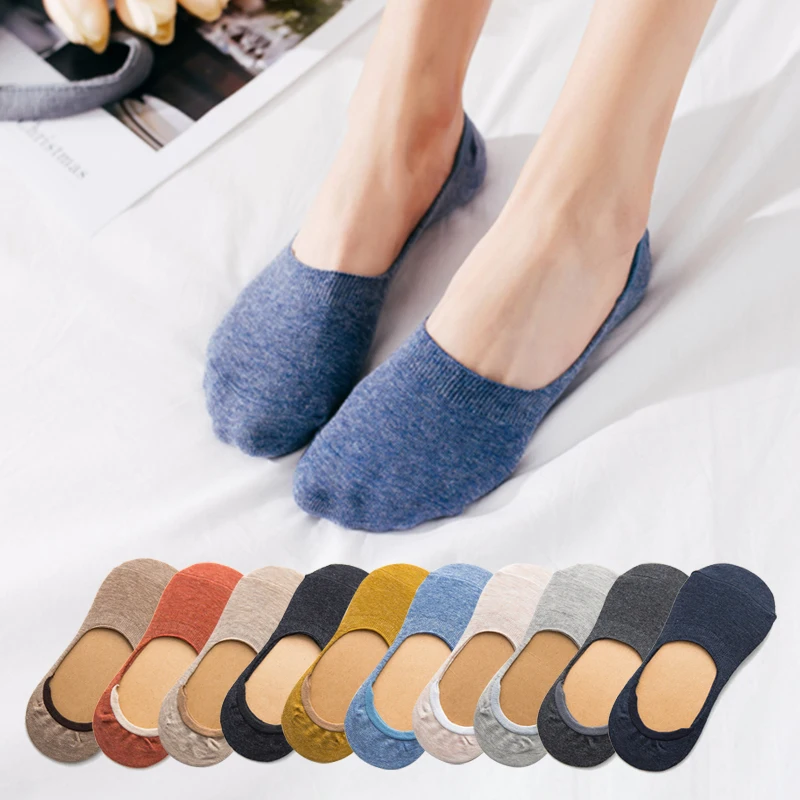 

10 pieces = 5 pairs Spring summer women socks Solid color fashion wild shallow mouth felmen girls female invisible slipper socks