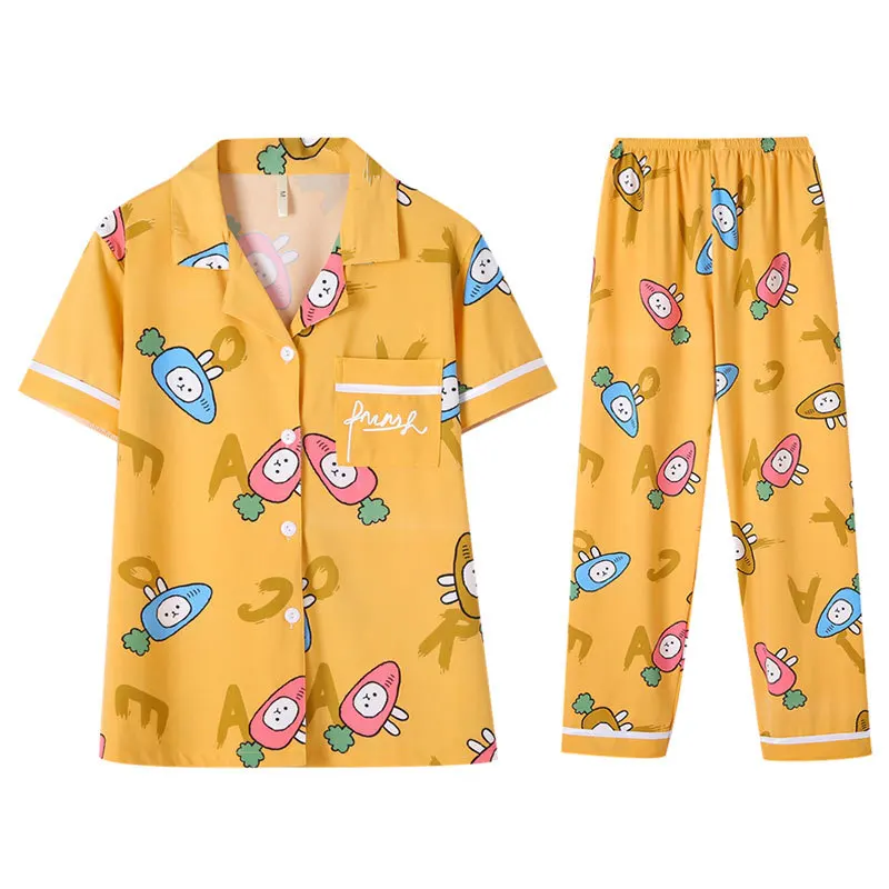 

Women's pajamas 2021 new spring and summer women's pajamas short sleeve trousers cardigan Korean sweet loose fitting home suit